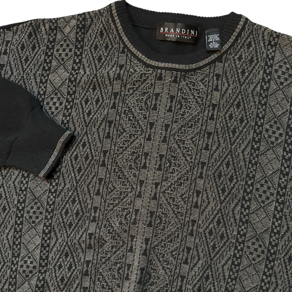Brandini Italy Made Men’s Black Wool Blend‎ Sweater Size Large Coogi Style VGT